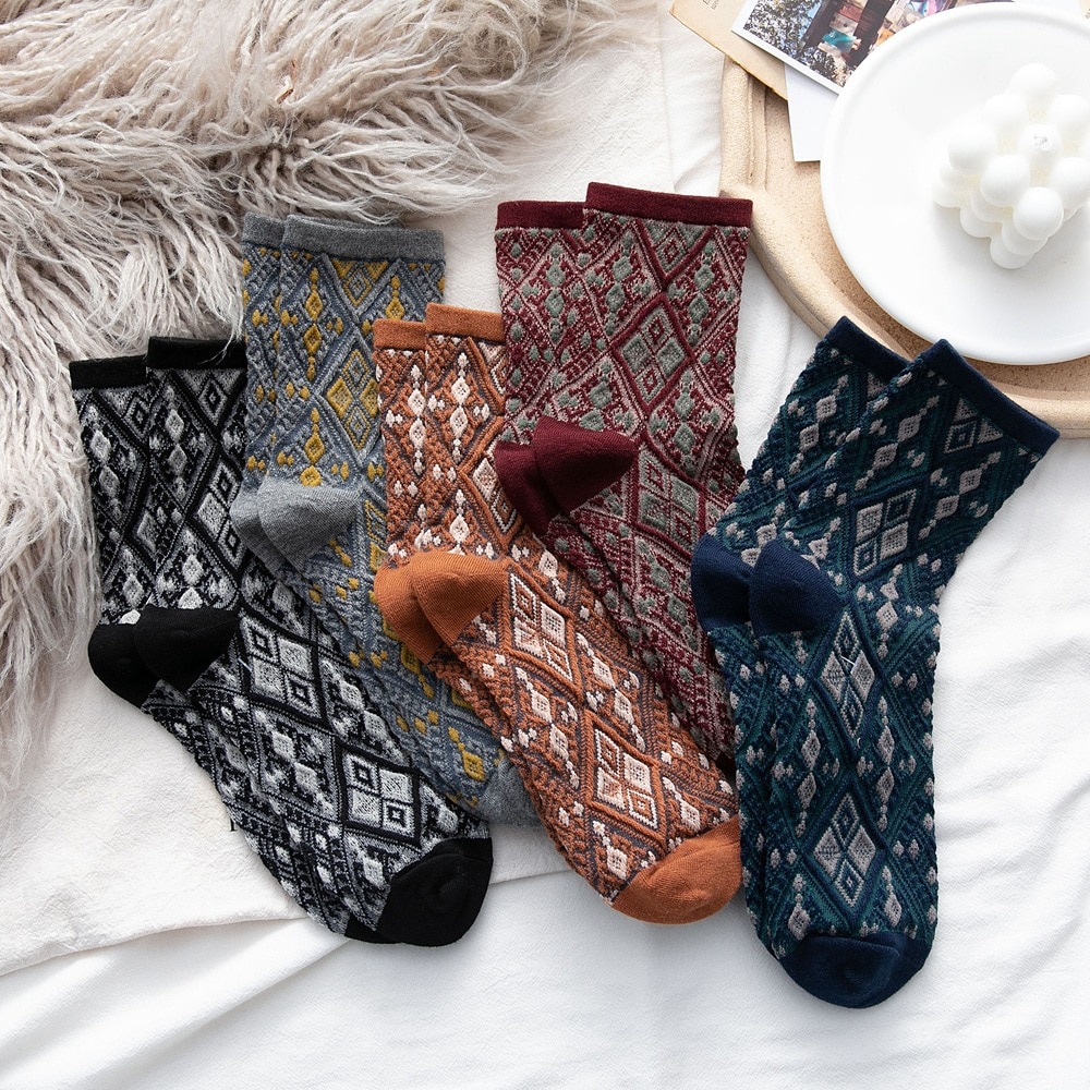 Jeseca New Hot Plaid Women's Socks Cotton Soft Harajuku Retro Vintage Streetwear Long Socks for Woman Japanese Kawaii Cute 