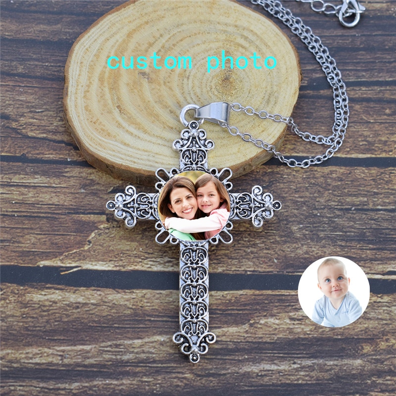 Personalized Custom Necklace Custom Photo Logo Cross Pendant Christian Religion Necklace Custom Jewelry Gift For Men Women