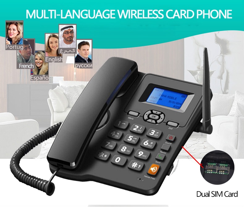 7 Languages Cordless Phone GSM SIM Card 2G 3G 4G Wireless Fixed Phone Desktop Telephone for Office Home Hotel Arabic