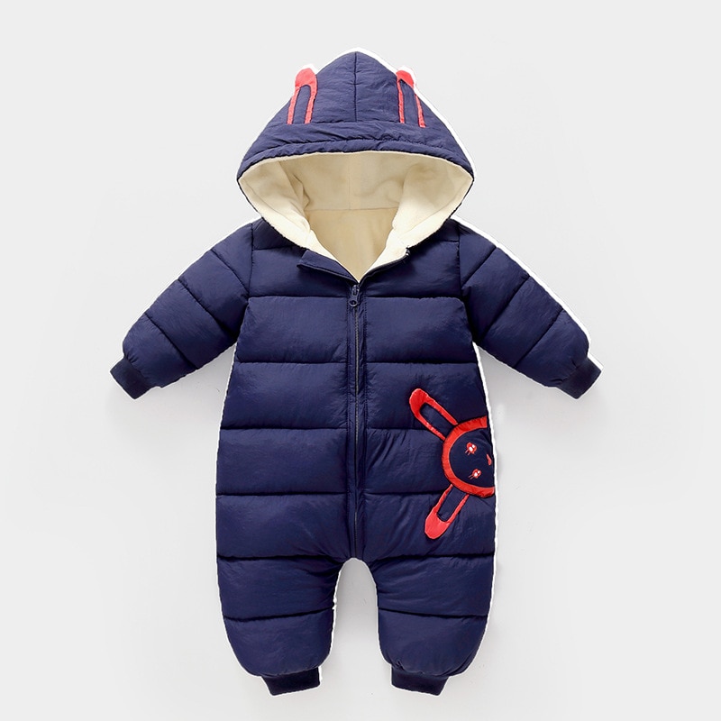 2023 New born Plus Velvet Baby costume girl clothes Winter Cotton Overalls Rompers Cartoon Hooded Snowsuit Toddler Boy Jumpsuits