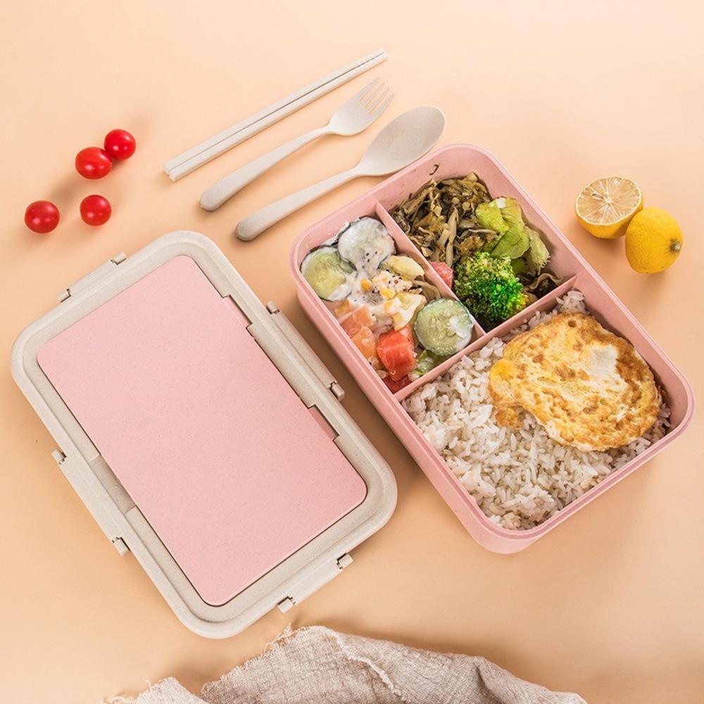 Japanese-style 3 Grid Plastic Rectangle Child Kids Student Insulated Container Bento Lunch Food Box