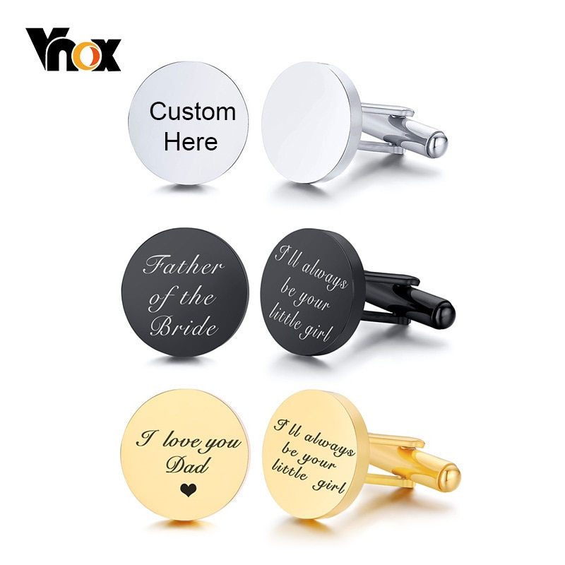 Vnox Customized Engrave Men's Cufflinks Geometric Stainless Steel Metal Cuff Links Personalized Gents Sleeve Nail Gift for 