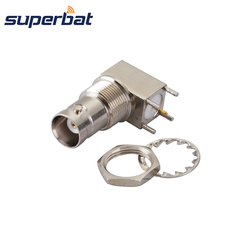 Superbat BNC Female Bulkhead Right Angle Thru Hole PCB Mount RF Coaxial Connector