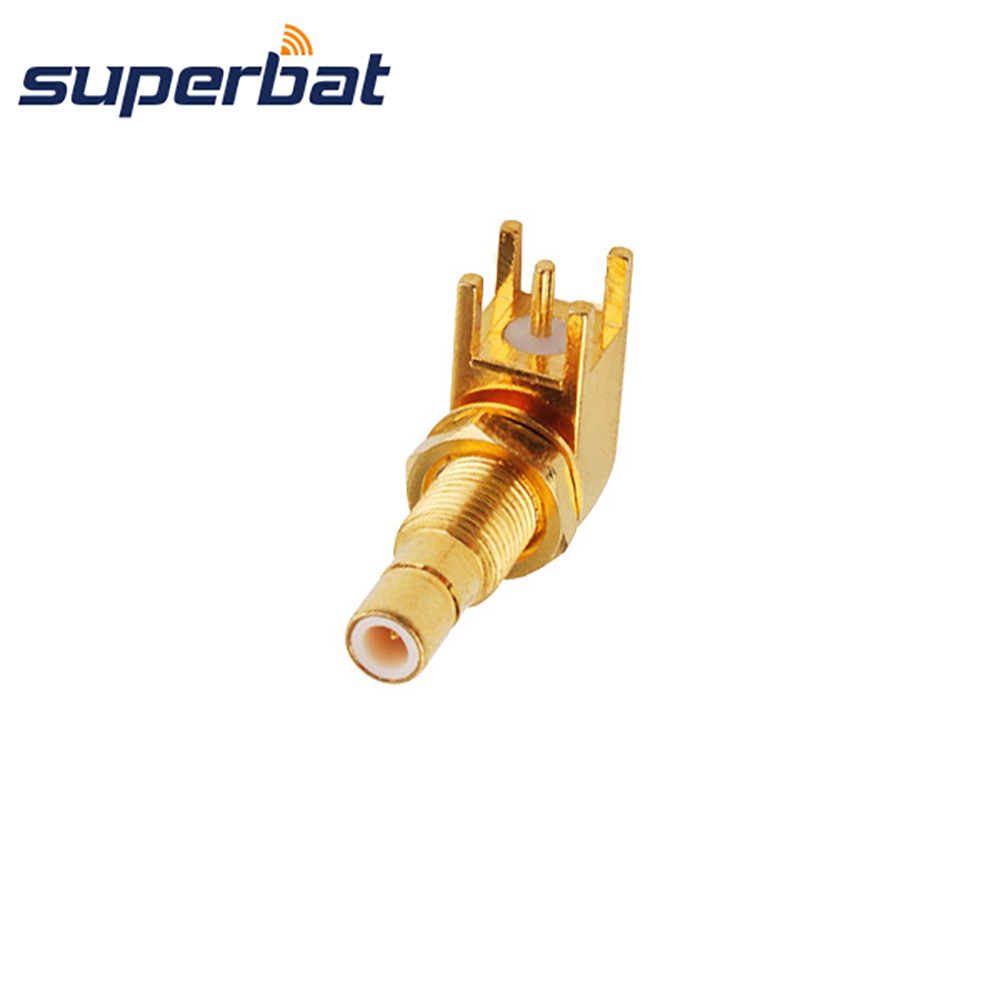 Superbat SMB Male PCB Mount Right Angle Bulkhead RF Coaxial Connector Goldplated