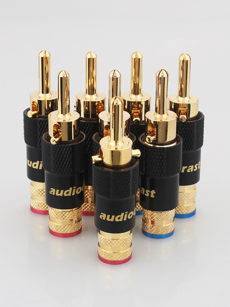 4pcs Audiocrast B109G spring Banana Plug speaker cable plug speaker connectors Double screw Locking banana plug diy cable