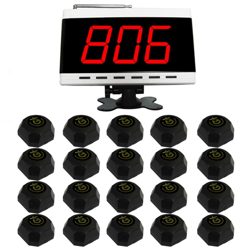 SINGCALL Wireless Pager System, Food Ordering System, Paging Service,1 Display APE9500 and 20pcs Black Call Buttons
