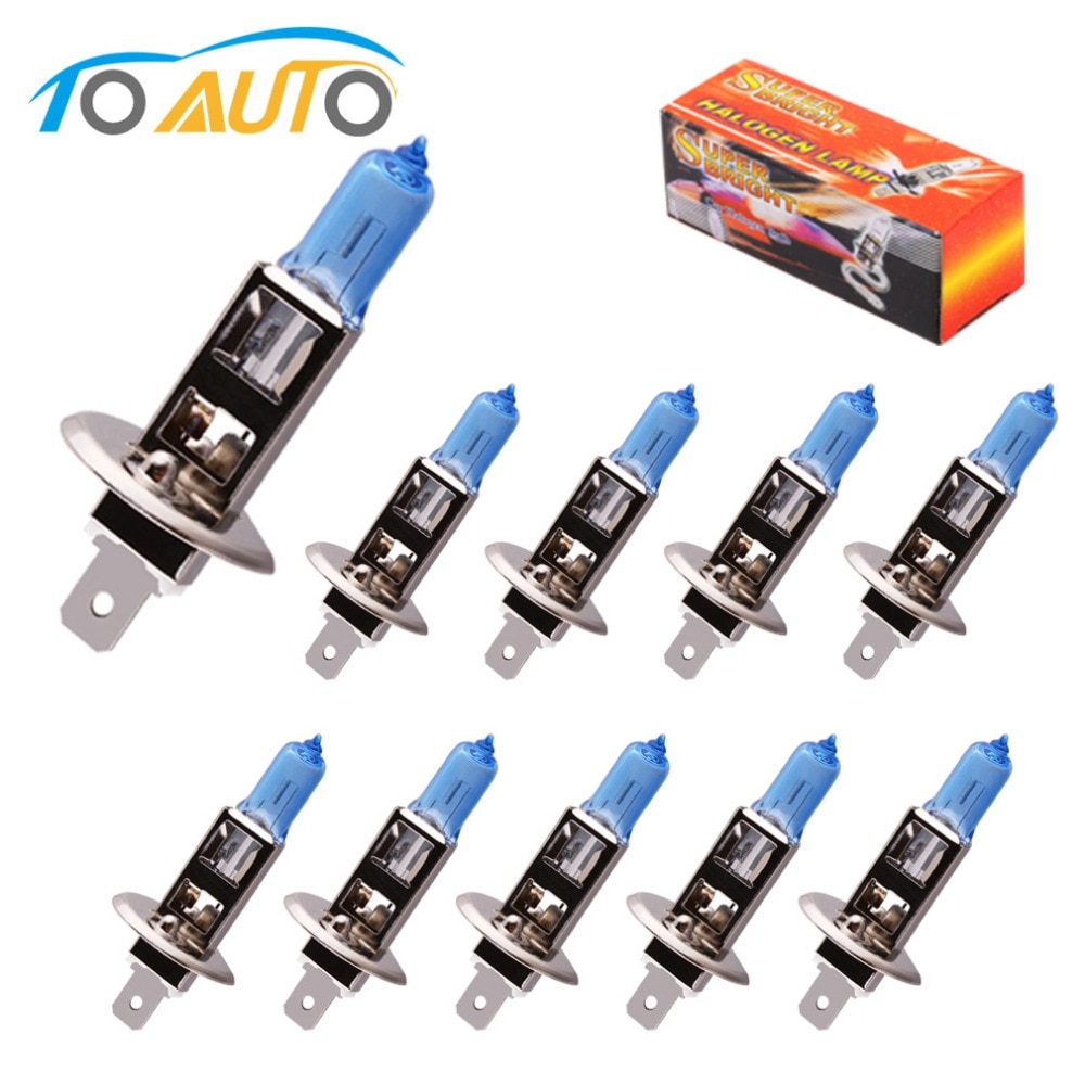 10pcs H1 100W 12V Halogen Bulbs Car Headlight Super Bright White 5000k Car Lights Auto Headlamp